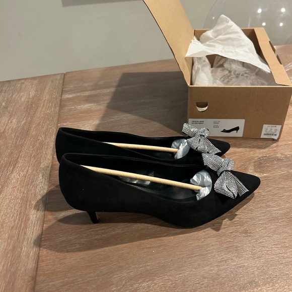 J. Crew Black Heels with Checkered Bow - Picture 2 of 4